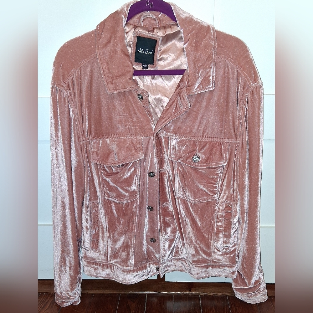 Me Jane Pink/Blush Velour Jacket W/Removable Faux Fur Collar- Large